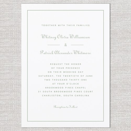 Elegant Script Classic Formal Weddings White Green Invitation