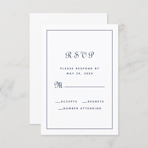 Elegant Script Classic Navy Blue Wedding Enclosure RSVP Card