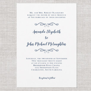 Elegant Script Classic Simple Formal Wedding Blue Invitation