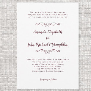 Elegant Script Classic Wedding Burgundy White Chic Invitation
