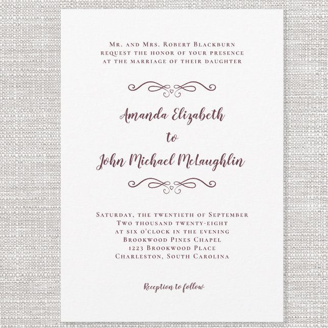 Elegant Script Classic Wedding Burgundy White Chic Invitation (Creator Uploaded)
