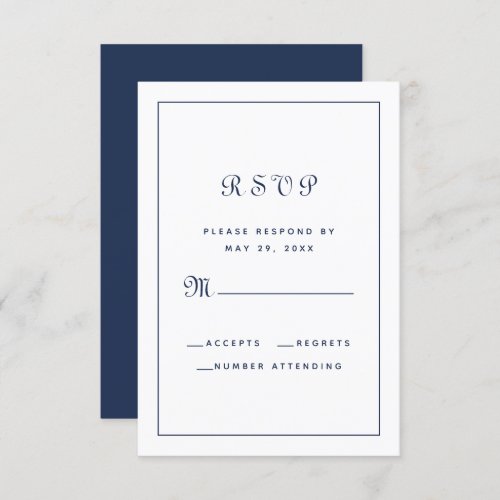 Elegant Script Classic Wedding Enclosure Navy Blue RSVP Card