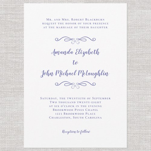 Elegant Script Classic Wedding Periwinkle Blue Invitation