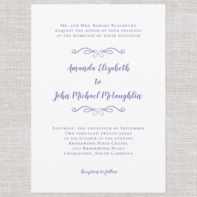 Elegant Script Classic Wedding Periwinkle Blue Invitation (Creator Uploaded)