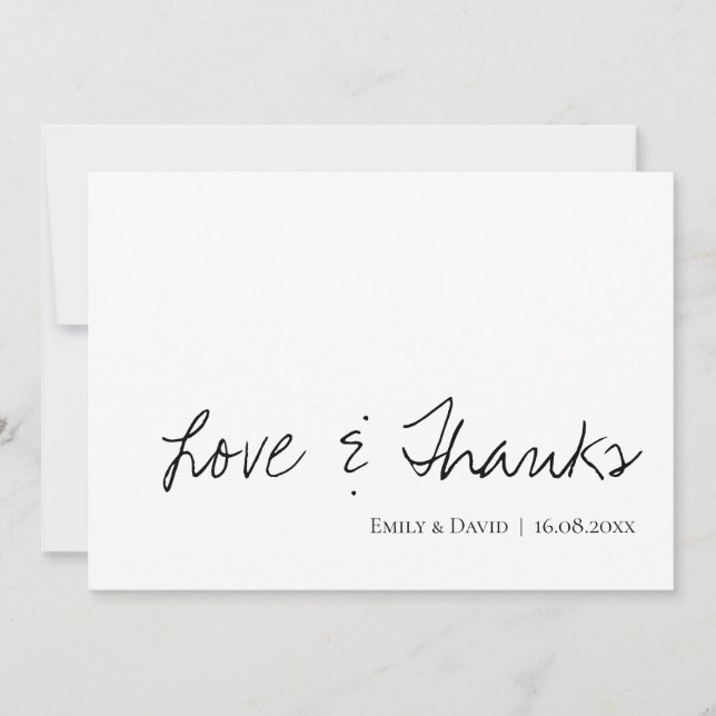 Elegant Script Classy Black & White Love & Thanks Thank You Card (Front)