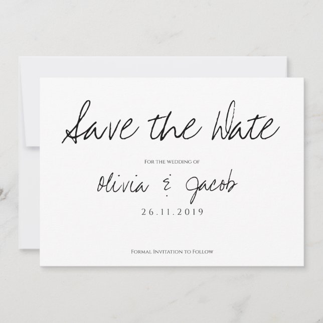 Elegant Script Classy Black & White Wedding Save The Date (Front)