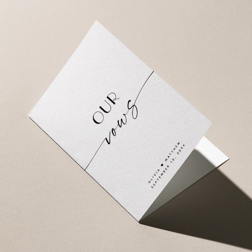 Elegant script clean minimalist wedding Our Vows Card