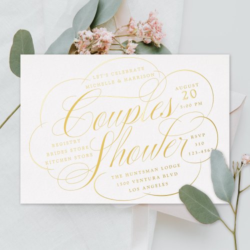 Elegant Script Cloud Flourishes Couples Shower  Foil Invitation