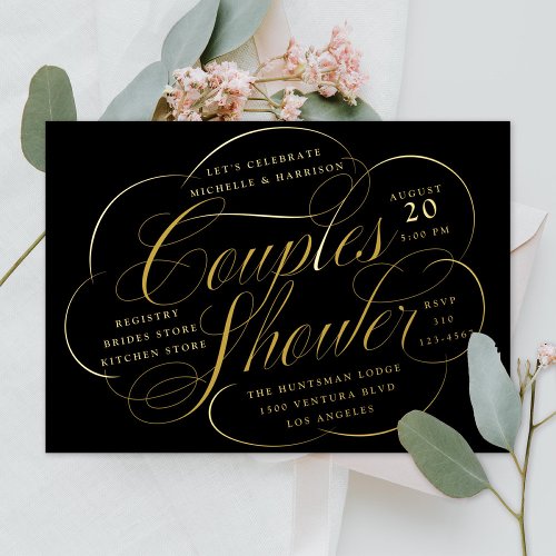 Elegant Script Cloud Flourishes Couples Shower Foil Invitation