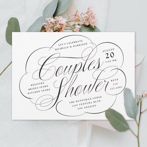 Elegant Script Cloud Flourishes Couples Shower Invitation