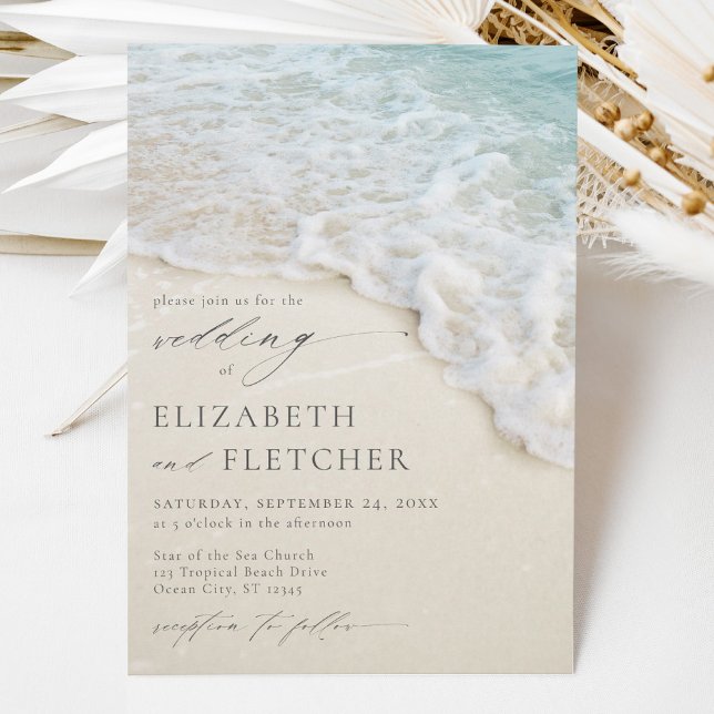 Elegant Script Coastal Beach Wedding Invitation (Creator Uploaded)