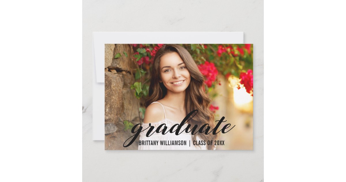 Elegant Script College Graduation Photo Announcement | Zazzle