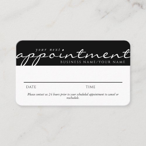 Elegant Script Color Block Black White Appointment Business Card