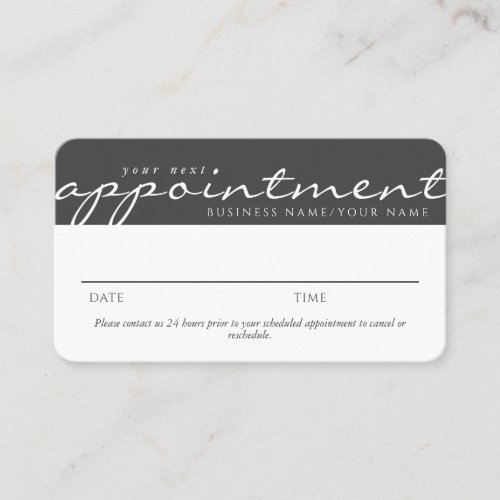 Elegant Script Color Block Gray Appointment Business Card
