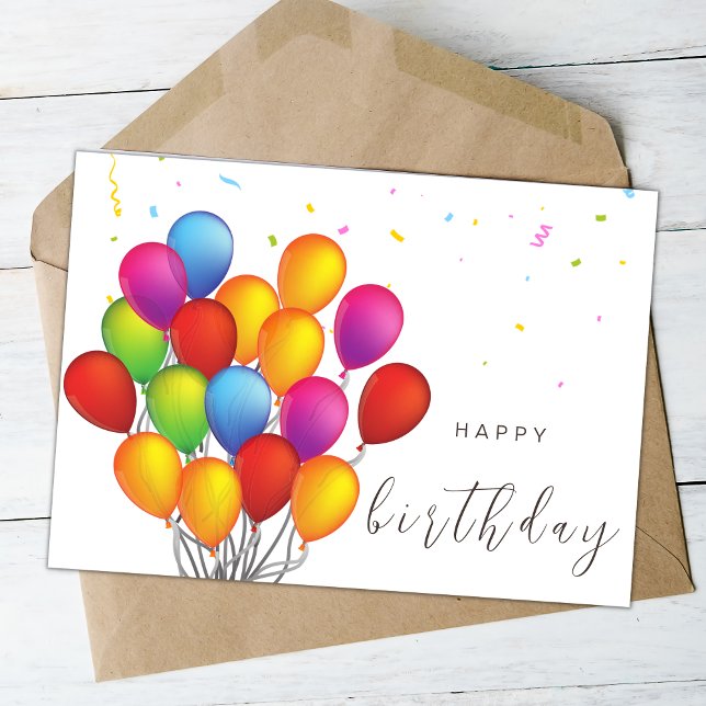 Elegant Script Colorful Balloons Happy Birthday Card (Creator Uploaded)