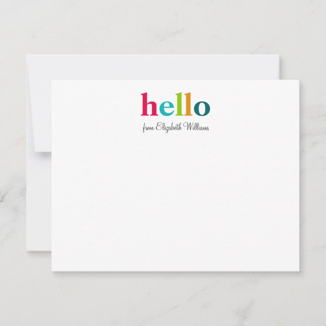 Elegant Script Colorful Vibrant Hello Note Card (Front)