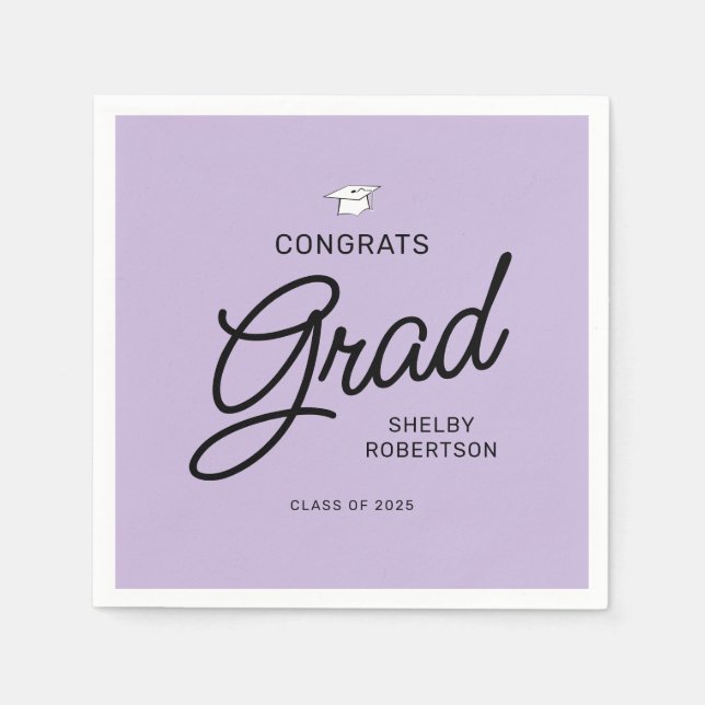 Elegant Script Congrats Grad Graduation Party Napkins (Front)