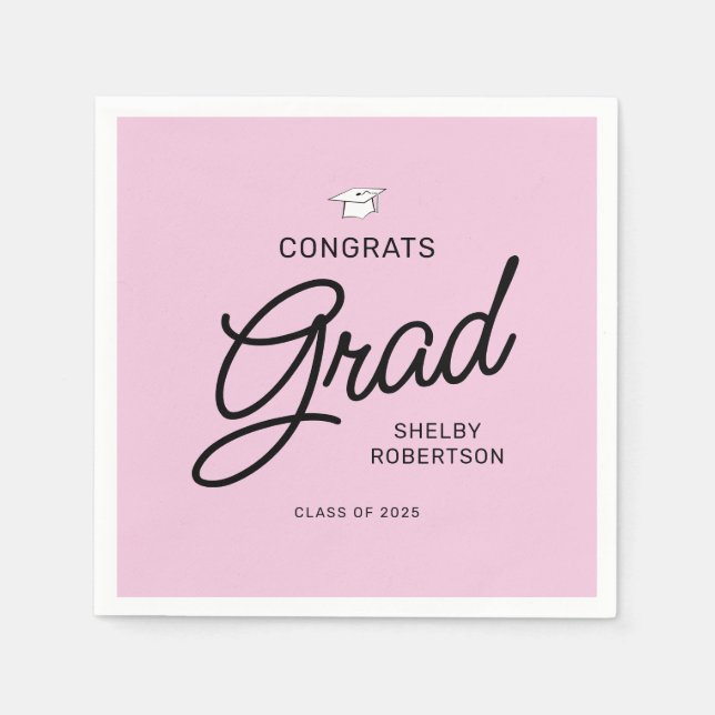 Elegant Script Congrats Grad Graduation Party Napkins (Front)