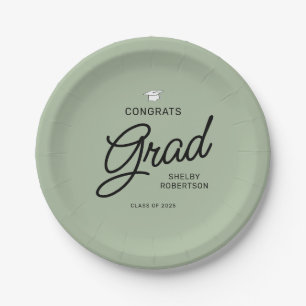 Elegant Script Congrats Grad Graduation Party Paper Plates