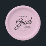 Elegant Script Congrats Grad Graduation Party Paper Plates<br><div class="desc">Add this simple elegant personalized paper plate to your Grad Party! The pink and black design features the message "Congrats Grad" and allows you to add the name of the graduate.</div>