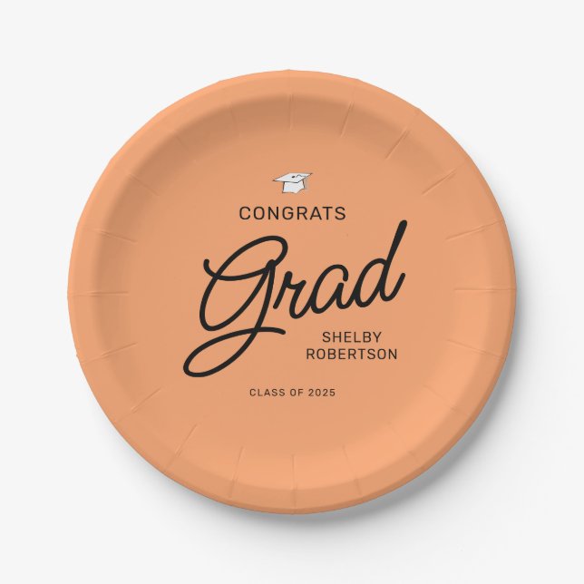 Elegant Script Congrats Grad Graduation Party Paper Plates (Front)