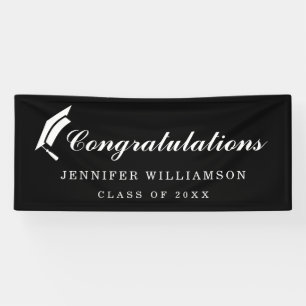 Elegant Script Congratulations Graduation Black Banner