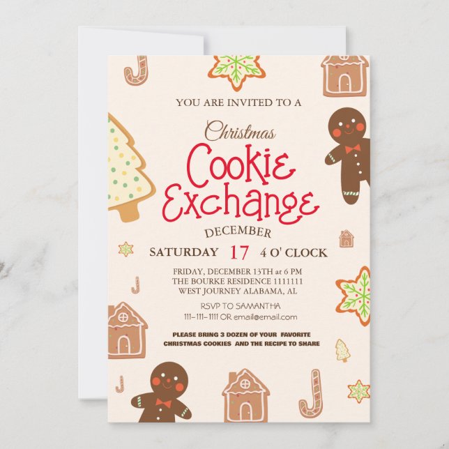 Elegant Script Cookie Exchange Christmas Party Inv Invitation (Front)