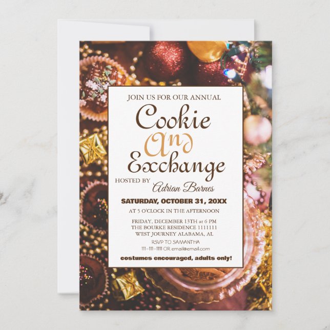 Elegant Script Cookie Exchange Christmas Party Invitation (Front)
