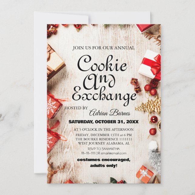 Elegant Script Cookie Exchange Christmas Party Invitation (Front)