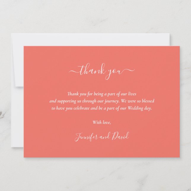Elegant Script Coral Thank You Card (Front)