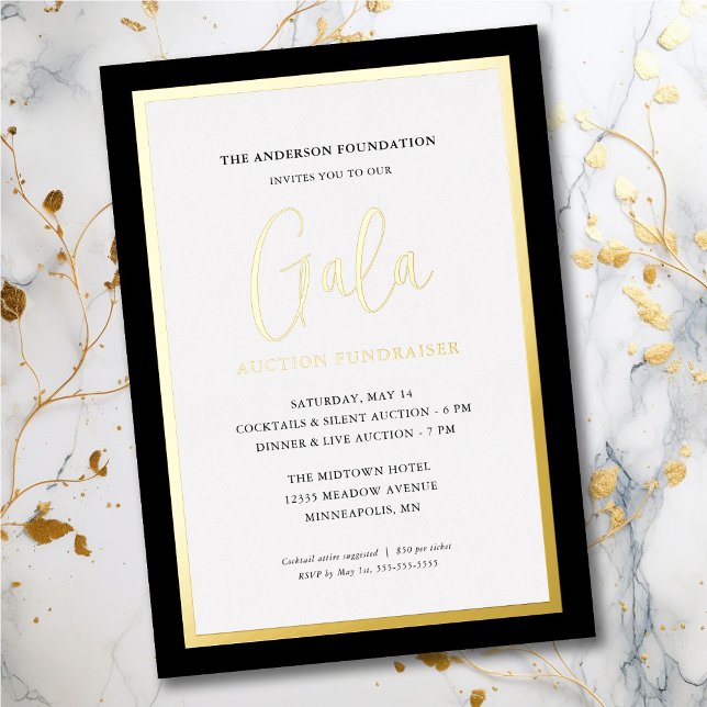 Elegant Script Corporate Gala Fundraiser Gold Foil Invitation (Creator Uploaded)
