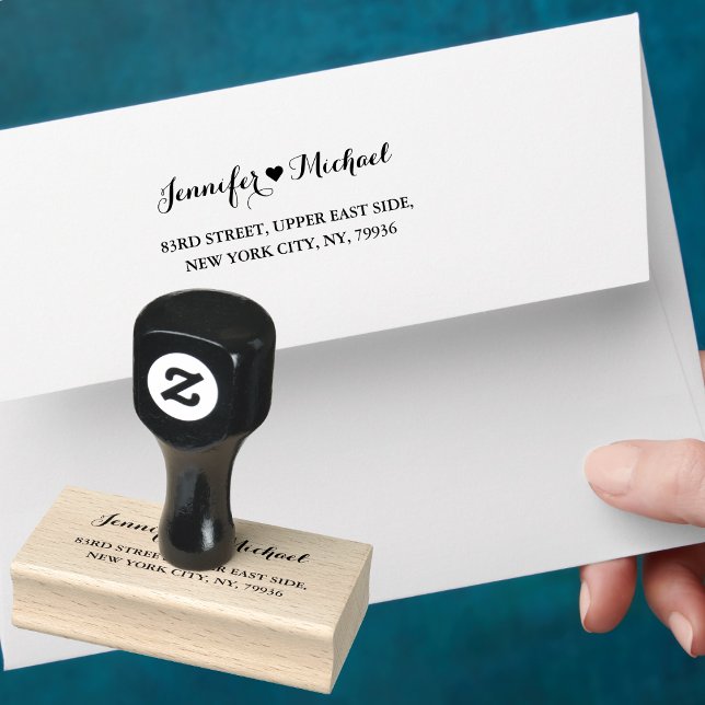 Elegant Script Couple Heart Wedding Return Address Rubber Stamp (Elegant Script Couple Heart Wedding Return Address Rubber Stamp)