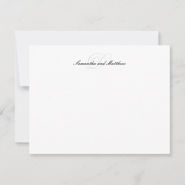 Elegant Script Couple Last Name Initial Monogram Note Card (Front)