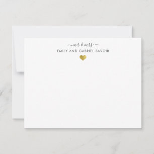 Elegant Script Couple Name Gold Heart Newlywed   Note Card