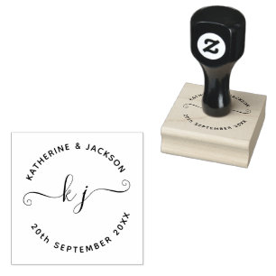 Elegant Script Couple Name initial Save the date Rubber Stamp