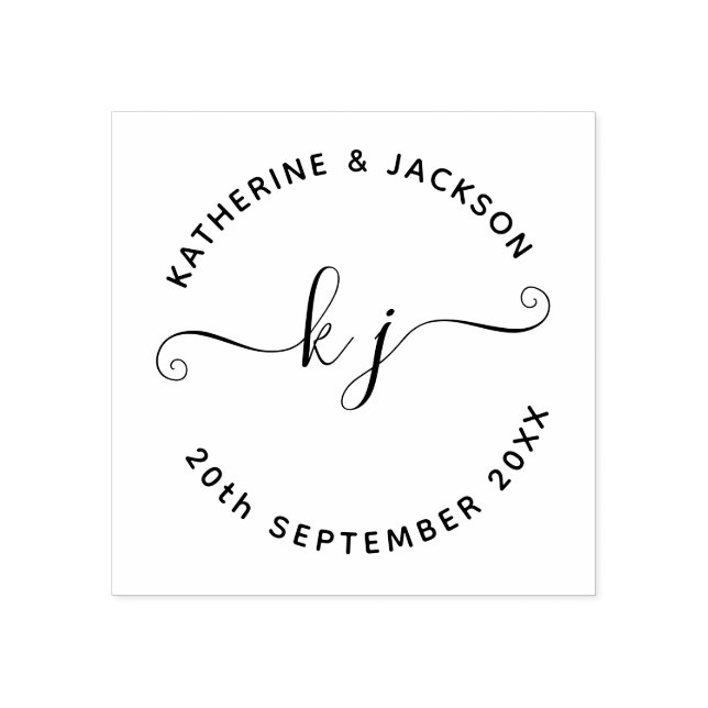 Elegant Script Couple Name initial Save the date Rubber Stamp (Imprint)