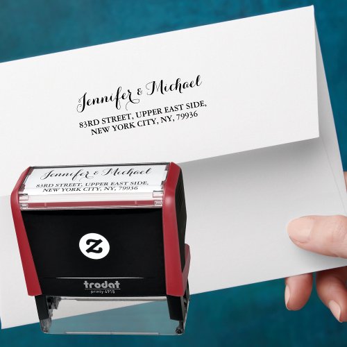 Elegant Script Couple Name Weddings Return Address Self_inking Stamp