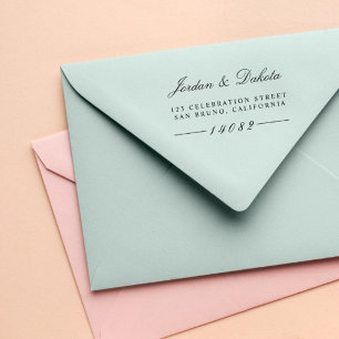 Elegant Script Couple Names Address Stamp