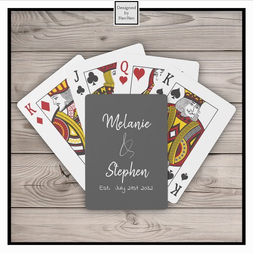 Elegant Script Couple Names Date Typography Gray Poker Cards