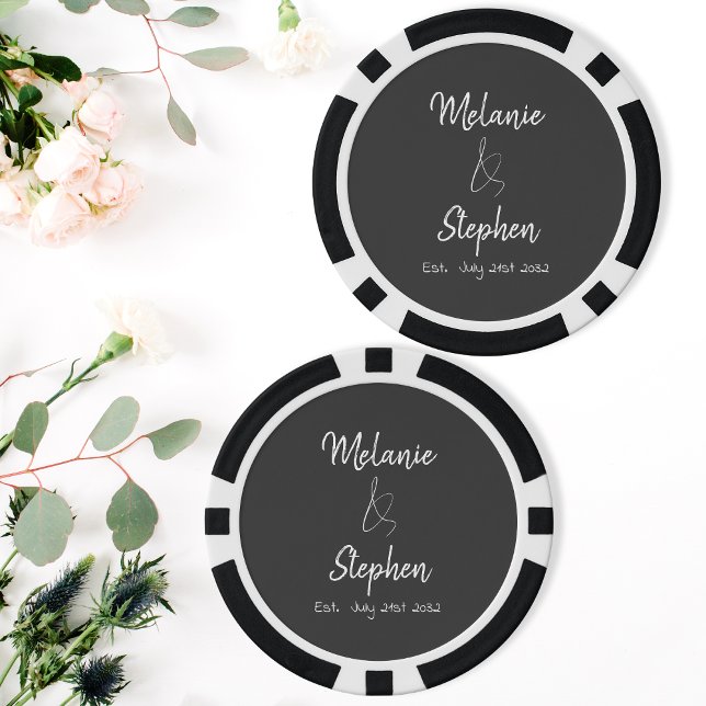 Elegant Script Couple Names Date Typography Gray Poker Chips (Elegant Script Couple Names Date Typography Gray Poker Chips)
