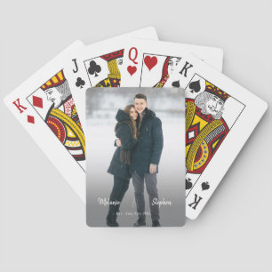 Elegant Script Couple Names Date Typography Photo Poker Cards