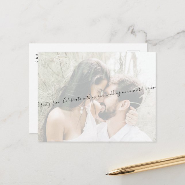 Elegant Script Couple Photo Wedding Save our Date Announcement Postcard (Front/Back In Situ)