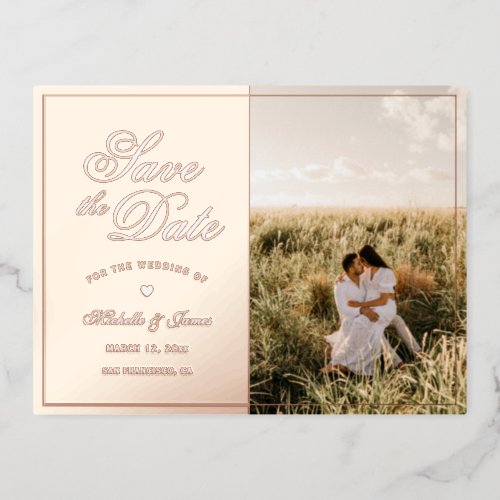 Elegant Script Couple Photo Wedding Save The Date Foil Invitation Postcard