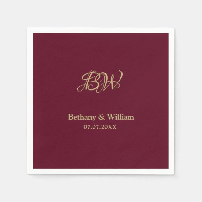 Elegant Script Couples Monogram Wedding Napkins (Front)