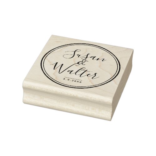 Elegant Script Couples Names With Wedding Date Rubber Stamp