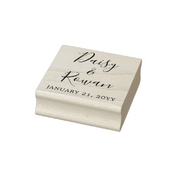 Elegant Script Couple's Names With Wedding Date Rubber Stamp by CyanSkyCelebrations at Zazzle
