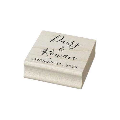 Elegant Script Couples Names With Wedding Date Rubber Stamp