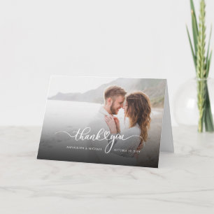 Elegant Script Couples Photo Wedding Thank You Card