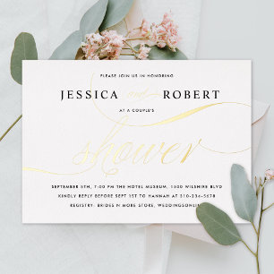 Elegant Script Couple's Shower Gold Foil Foil Invitation