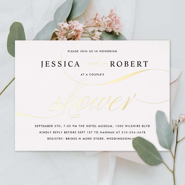 Elegant Script Couple's Shower Gold Foil Invitation (Creator Uploaded)
